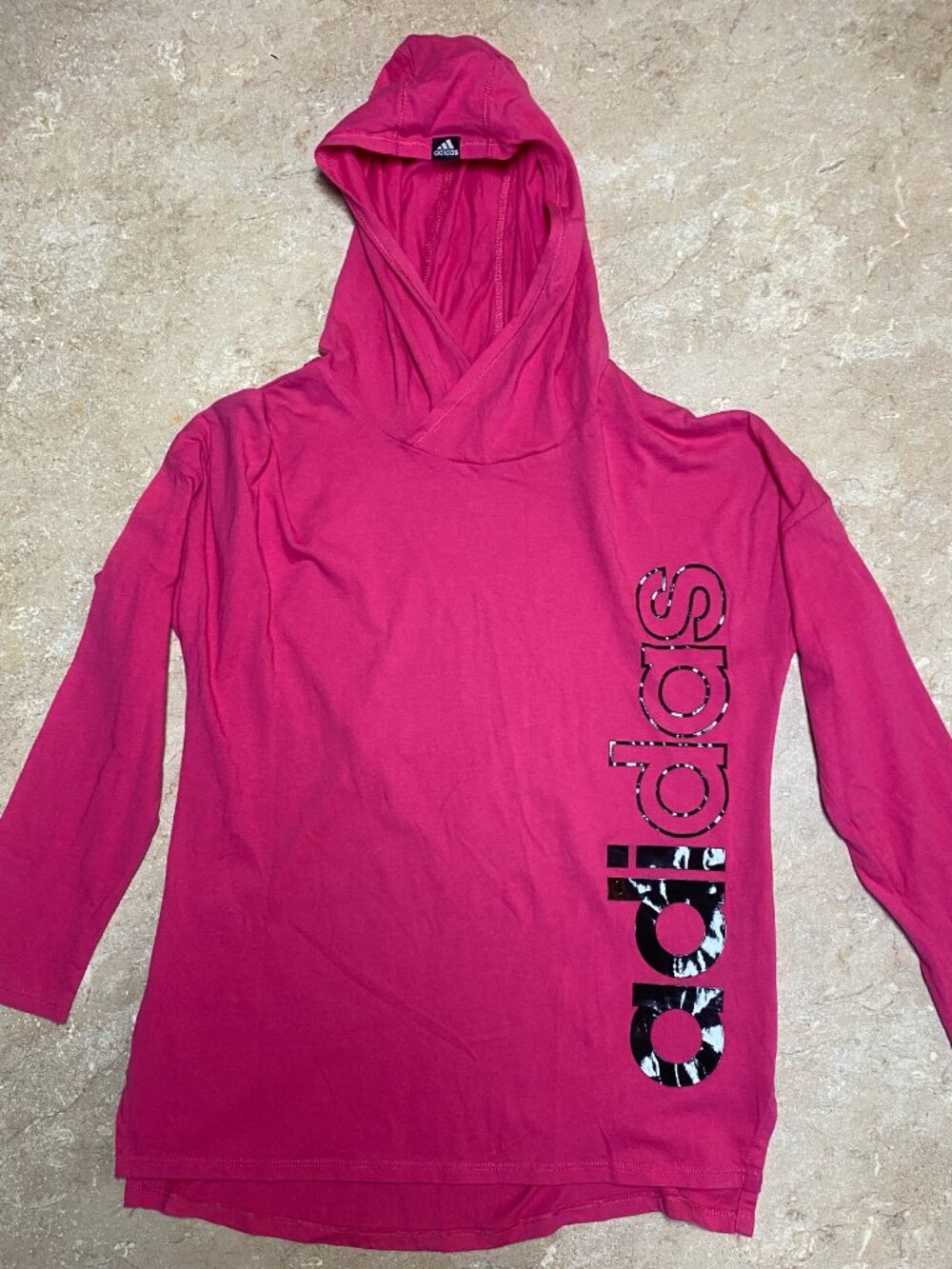adidas Pink Long-Sleeve Hoodie Tee with Black Logo #99